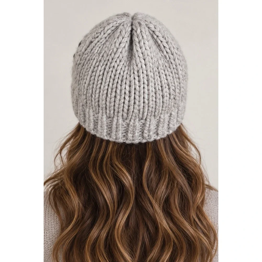 Gelso Bianca Womens Alpaca Wool Knit Beanie Hat Sz OS Gray Floral Rhinestone Y2K